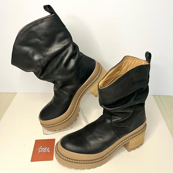 Free People Mel Leather Slouch Boot in Black  Size 7.5 NIB - Picture 4 of 15